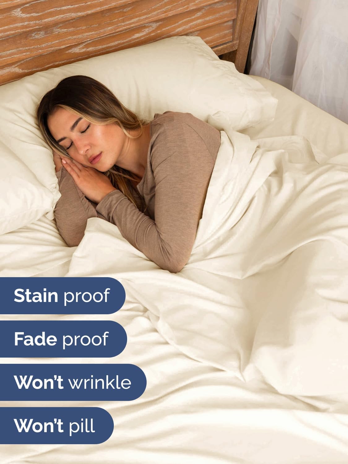 Skiennix Extra Deep Queen Sheet Set | 6-Piece Breathable Cooling Bedding - Soft, Wrinkle-Free Off White