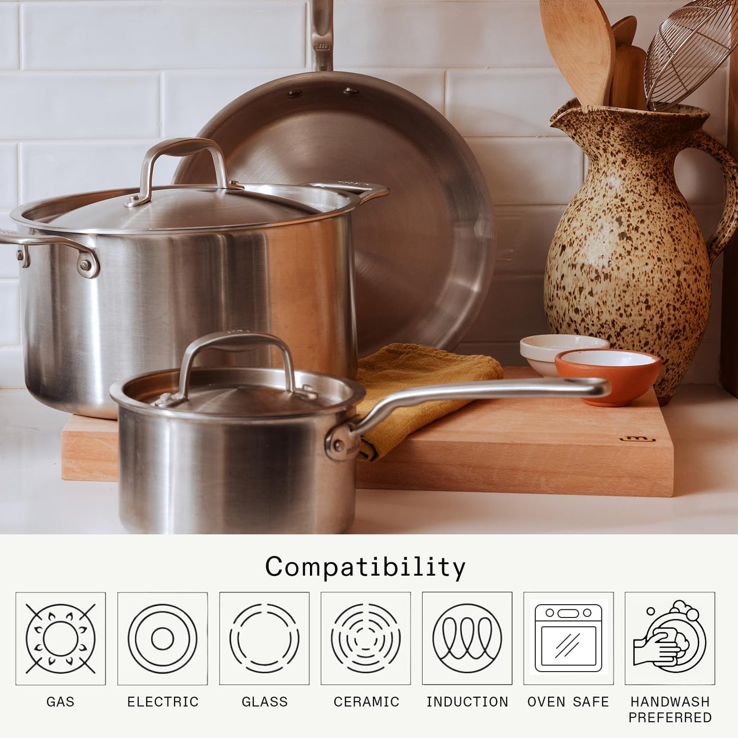 Made In Cookware | 6 Piece Stainless Saucepan Set | 5 Ply Clad | Includes Stainless Steel Saucepans and Saucier with Lid | Professional Cookware | Crafted in Italy