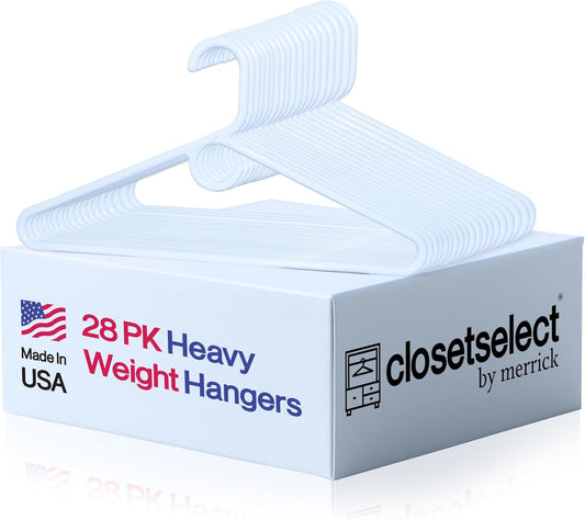 Ultra Heavy Duty Plastic Hangers - Strong White Hangers for Jackets, Pants & Shirts | 28 Pack Made in USA
