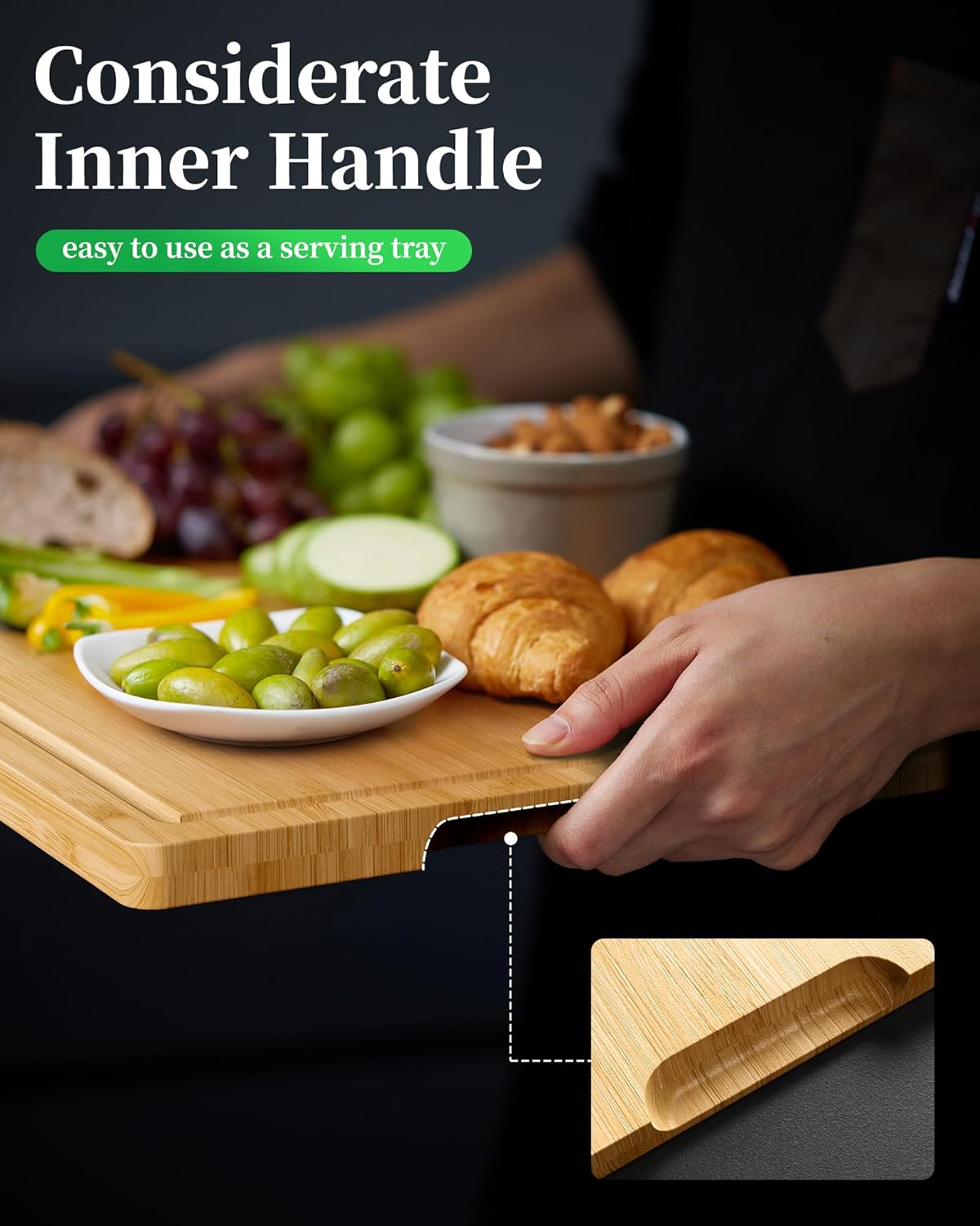 Kitsure Bamboo Cutting Board - Versatile Wooden Kitchen Board with Deep Juice Grooves | Large Natural Size