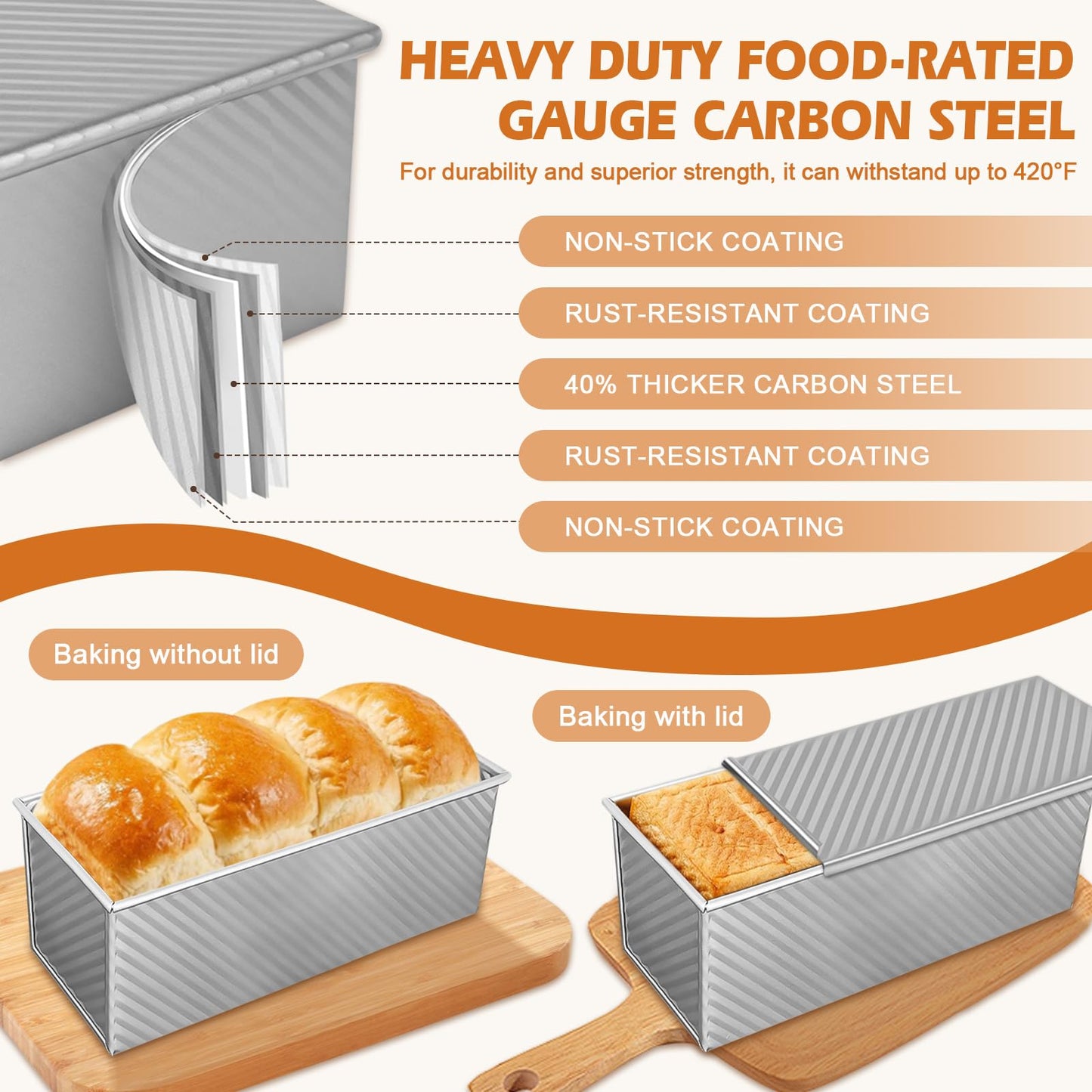 Dipanist 2.2lb Pullman Loaf Pan with Lid, Nonstick Carbon Steel Square Bread Pan for Baking Shokupan, Sandwich, Pain de Mie & Sourdough – Includes 6 Bonus Tools