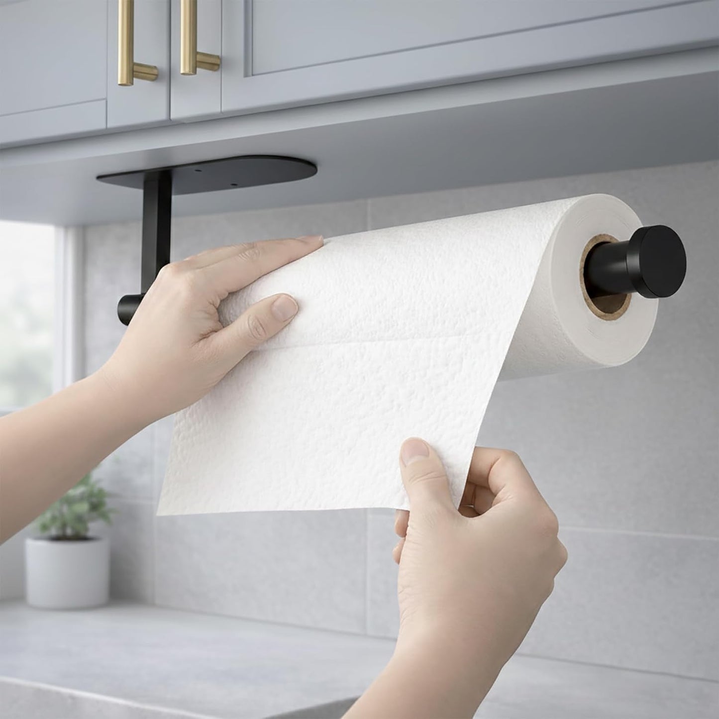 Skiennix Paper Towel Holder - Self-Adhesive or Screw Mount - Black SUS304 Stainless Steel for Kitchen & Bathroom