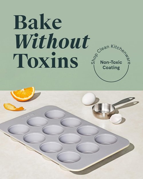 Caraway Non-Stick Ceramic Muffin Pan - 12-Cup Design with Naturally Slick Coating - Non-Toxic & PTFE Free - Gray