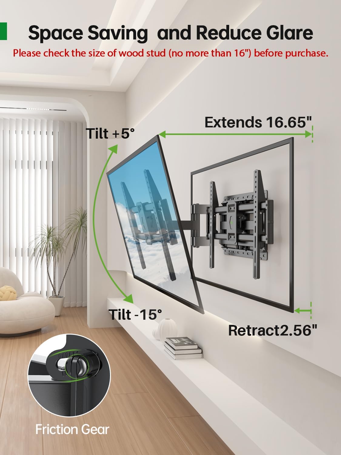 USX Mount Full Motion TV Wall Mount - Dual Swivel Articulating Tilt for 42-90 Inch TVs | VESA 600x400mm, 132lbs Capacity