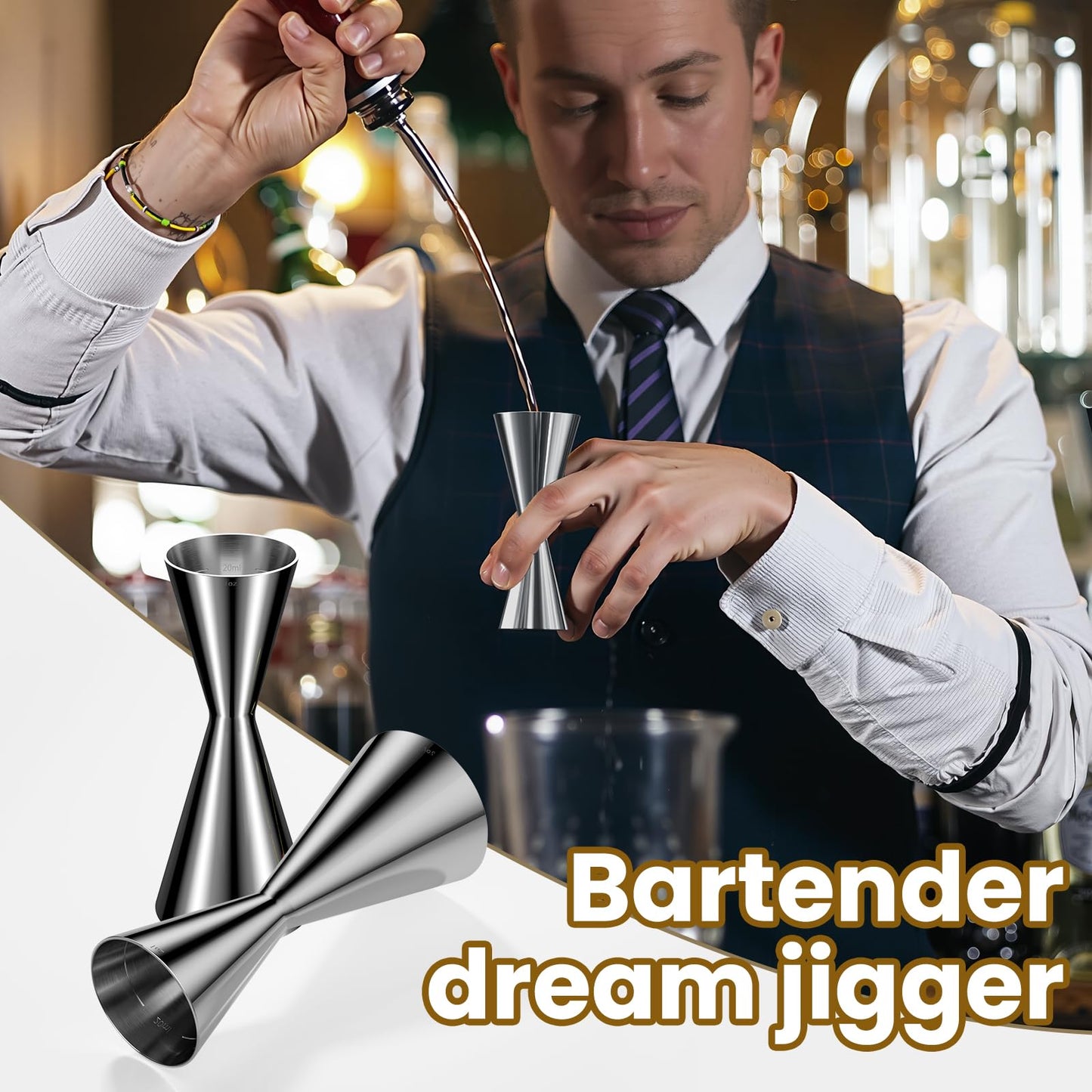 Professional Bartender Jigger, Thickened 18/8 Stainless Steel Japanese Style Double Jigger with Laser Etched Measurements, No Curled Lip Design,for Home & Bar Use (1oz/2oz, 10ml/20ml/30ml/45ml)