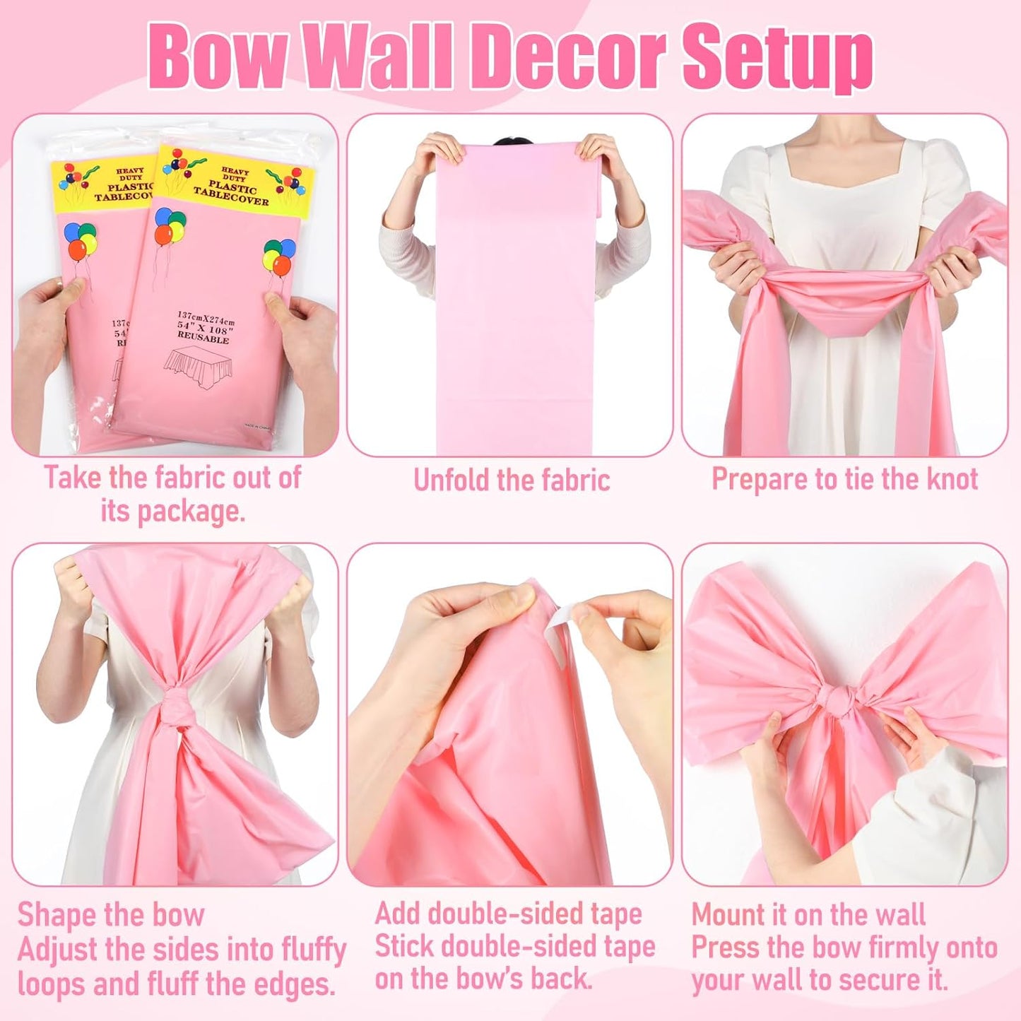 Pink Bow Birthday Decorations Set - 4 DIY Giant Wall Bows & 100 Link Balloons for Cute Party Decor