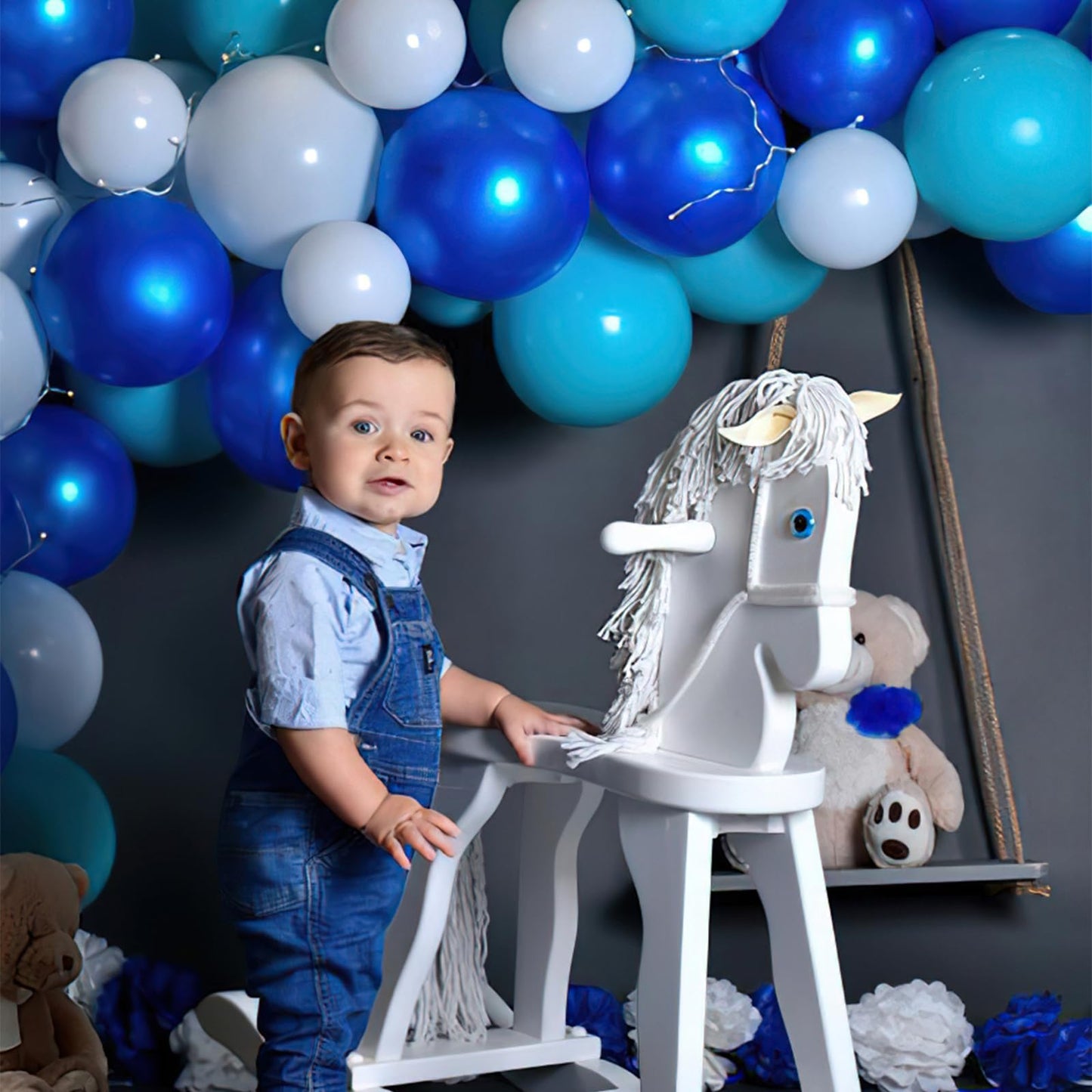 PartyWoo Blue and White Balloons 100pcs 12 Inch Pearl Light Baby Pastel Sky Blue Matte White Balloons for Graduation Baby Shower Birthday Gender Reveal Anniversary Under the Sea Party Decorations