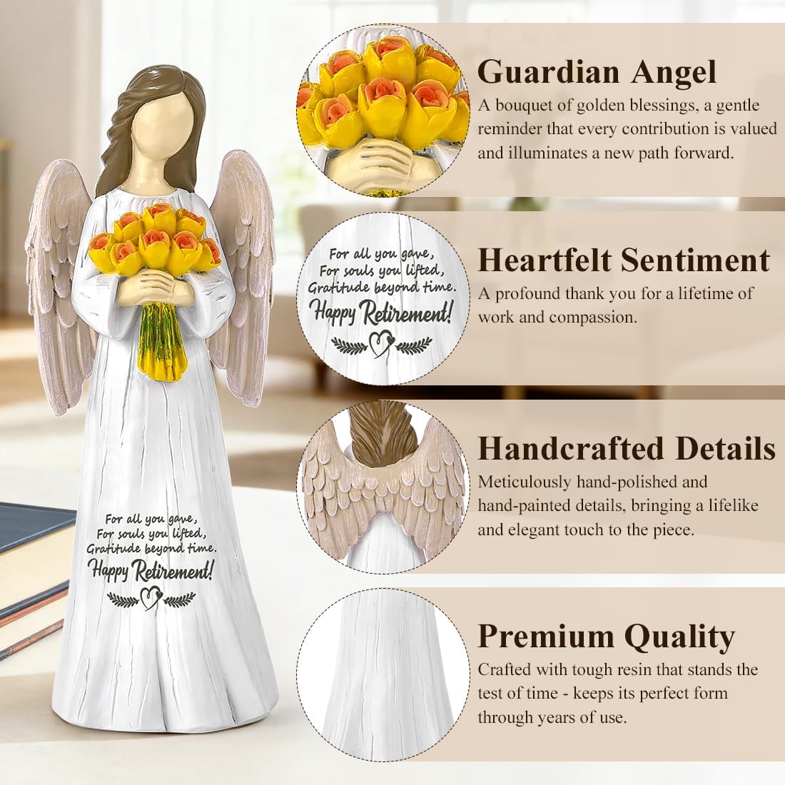 Sentimental Retirement Gifts for Women -Angel Figurine Retired Gifts for Teacher, Leader, Nurse, Coworker, Boss, Friends, Happy Retirements Hand-Painted Angel Statue with Flowers 7"