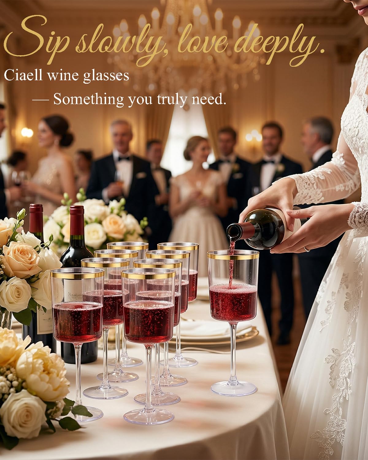 Ciaell 12 Pack 10 Oz Clear Plastic Wine Glasses with Red Stem - Disposable Cocktail Goblets Perfect for Parties & Weddings & Poolside & Outdoors & Camping & Party
