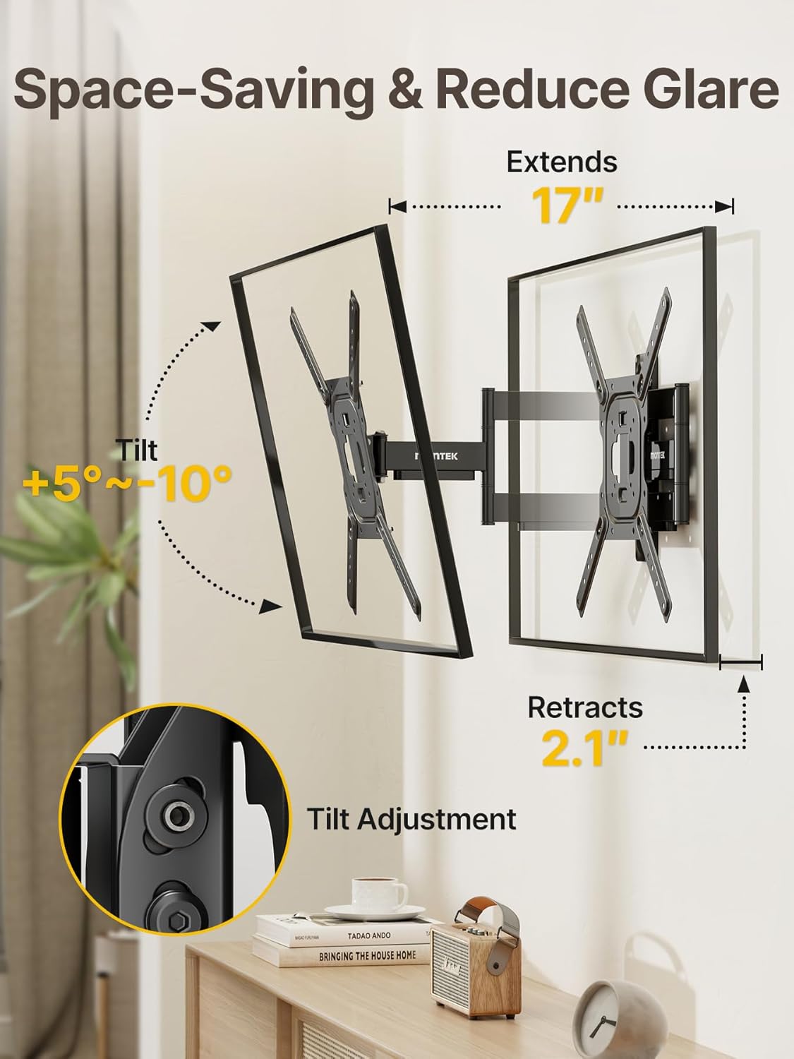 monTEK Full Motion TV Wall Mount - Swivel & Tilt Bracket for 23–65 Inch TVs | Max VESA 400x400mm, Holds 77 lbs