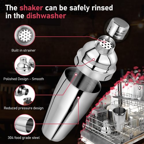 Cocktail Shaker 24oz Martini Shaker Drink Shaker Bar tools with Built-In Strainer for Bartender, Professional 18/8 Stainless Steel Margarita Mixer for Mixed Drinks