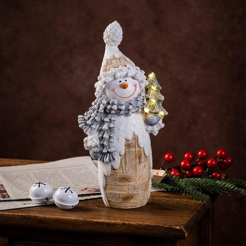 Galiyen Snowman Figurines | LED Light Christmas Decorations | 9.4" Resin Ornaments for Tabletop & Mantle