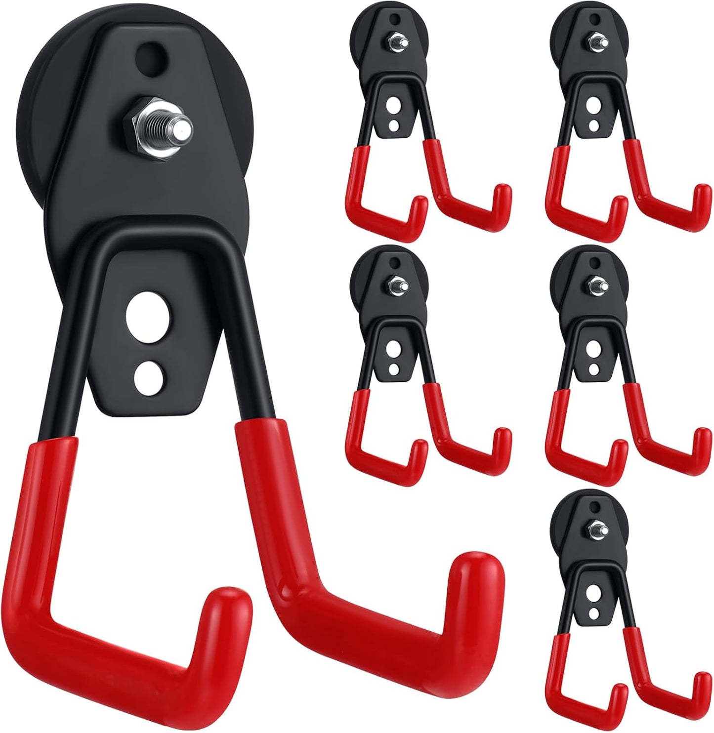 Landhoow Heavy-Duty Magnetic Hooks - 6 Pcs Large Utility Hangers with Anti-Slip Rubber Coating | Red