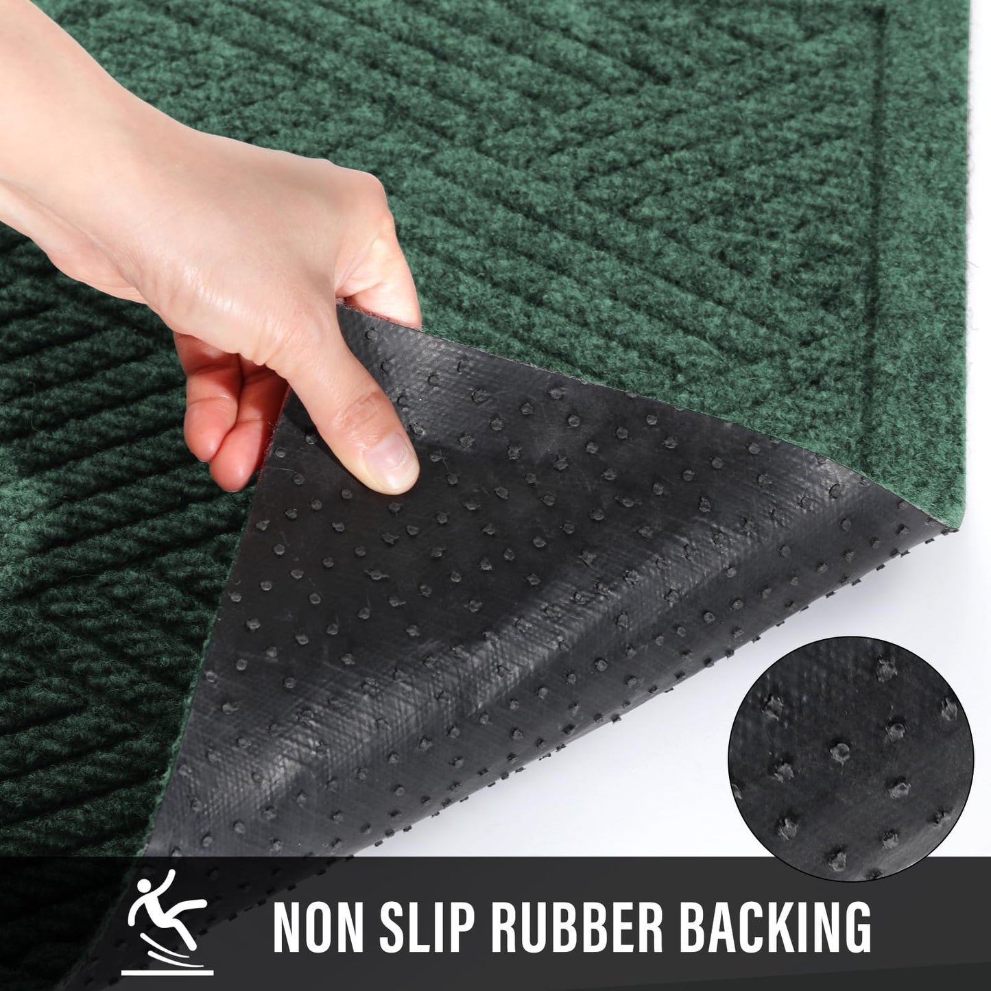 HIYARD Sturdy Front Door Mat, Absorbent Muddy Dirt Resist Welcome Door Mats Outdoor Indoor, Stain and Fade Resistant, Non-Slip Rubber Backing Low Profile Doormat for Entryway, 47×32, Green