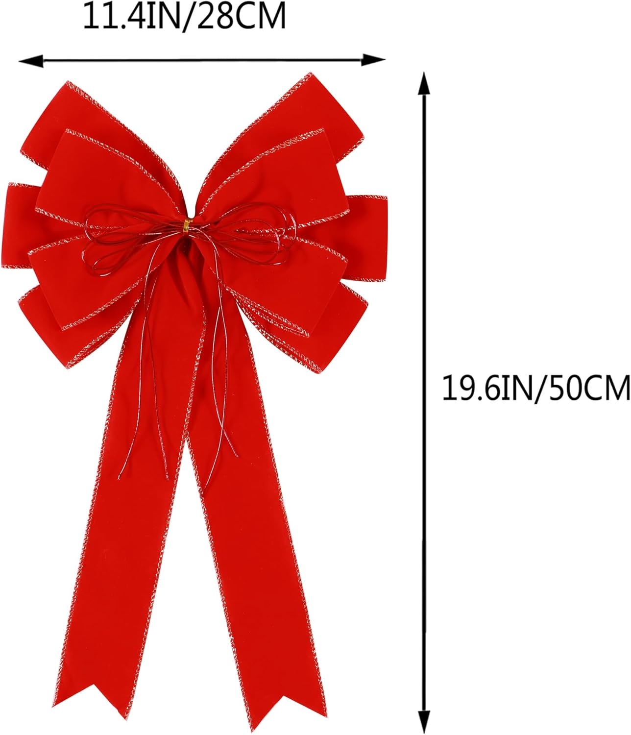Skiennix 2 Pack Red Christmas Bows - Large 12”x20” Velvet Wreath Bows with Glitter Gold Edge for Holiday Decor