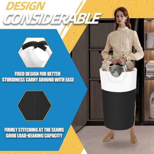 90L Collapsible Laundry Basket by [Brand Name] - Waterproof Hamper with Padded Handles | Black Foldable Design