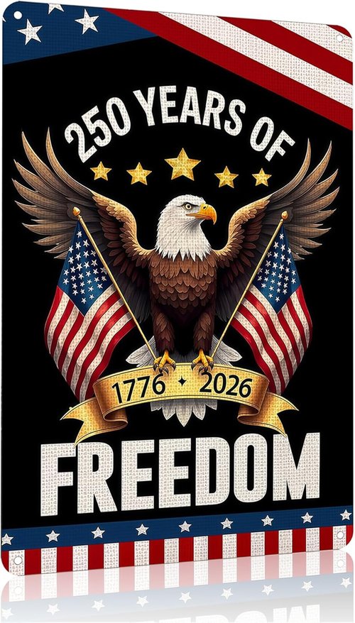 FunnySign Vintage Patriotic Tin Sign - USA 250th Anniversary Eagle Design | 8 x 12 Inches for Home Decor