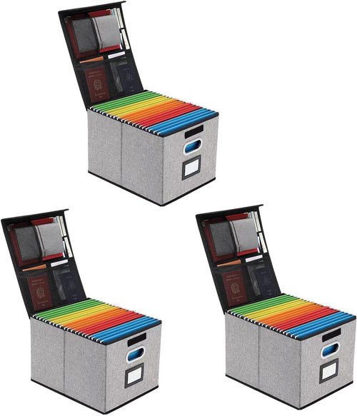 EXLIFBAG Portable File Organizer Box - Collapsible Storage Solution for Home/Office | 3 Pack
