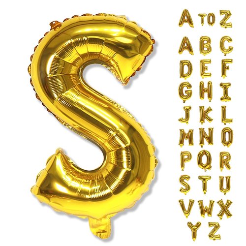 Giant S Alphabet Name Balloon, Gold Self Inflating Custom Letter Balloons Birthday Decor, 40 Inch Helium Mylar Foil Word Balloons Letters for Girls Men Anniversary Party Graduation Decoration Supplies