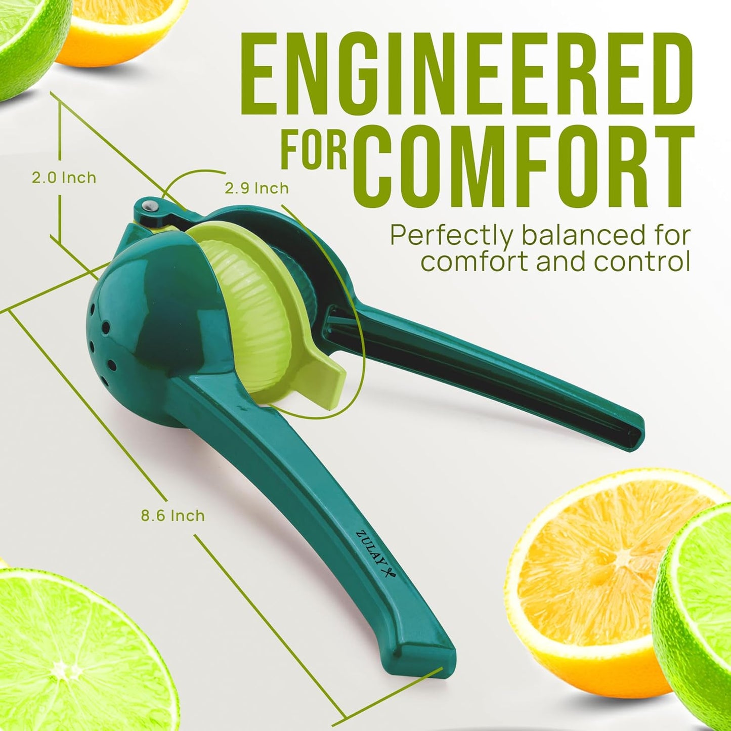 Zulay Kitchen 2-in-1 Lemon Squeezer - Sturdy Hand Juicer for Maximum Juice Extraction - Easy to Clean | Green/Lime