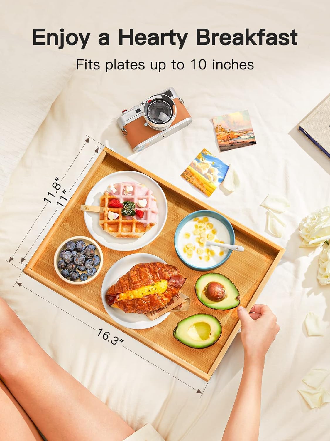 Pipishell Bamboo Bed Tray Table - Foldable Legs for Breakfast, Laptop Use | Versatile Snack Tray