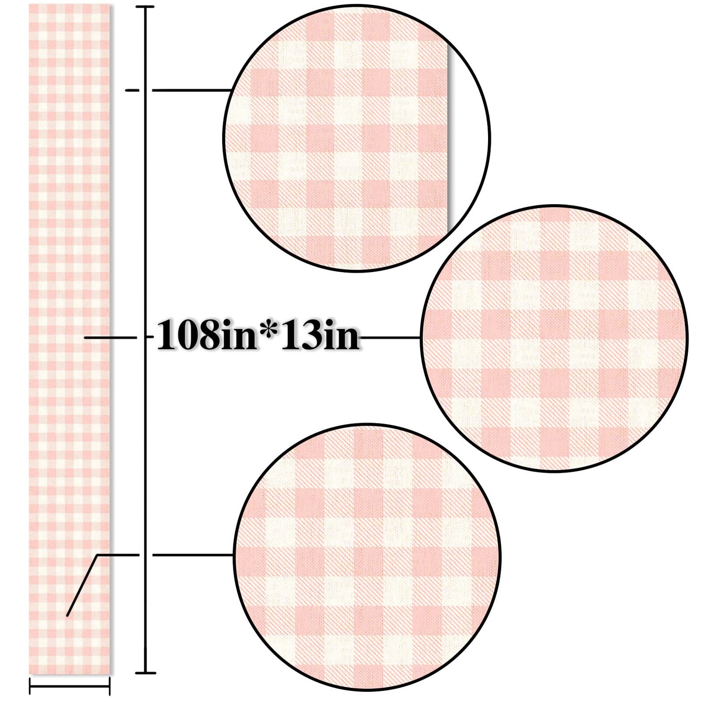 Nepnuser Linen Pink and White Buffalo Check Plaid Table Runner Gingham for Pink Farm Birthday Party Easter Home Decorations (13" x 108")