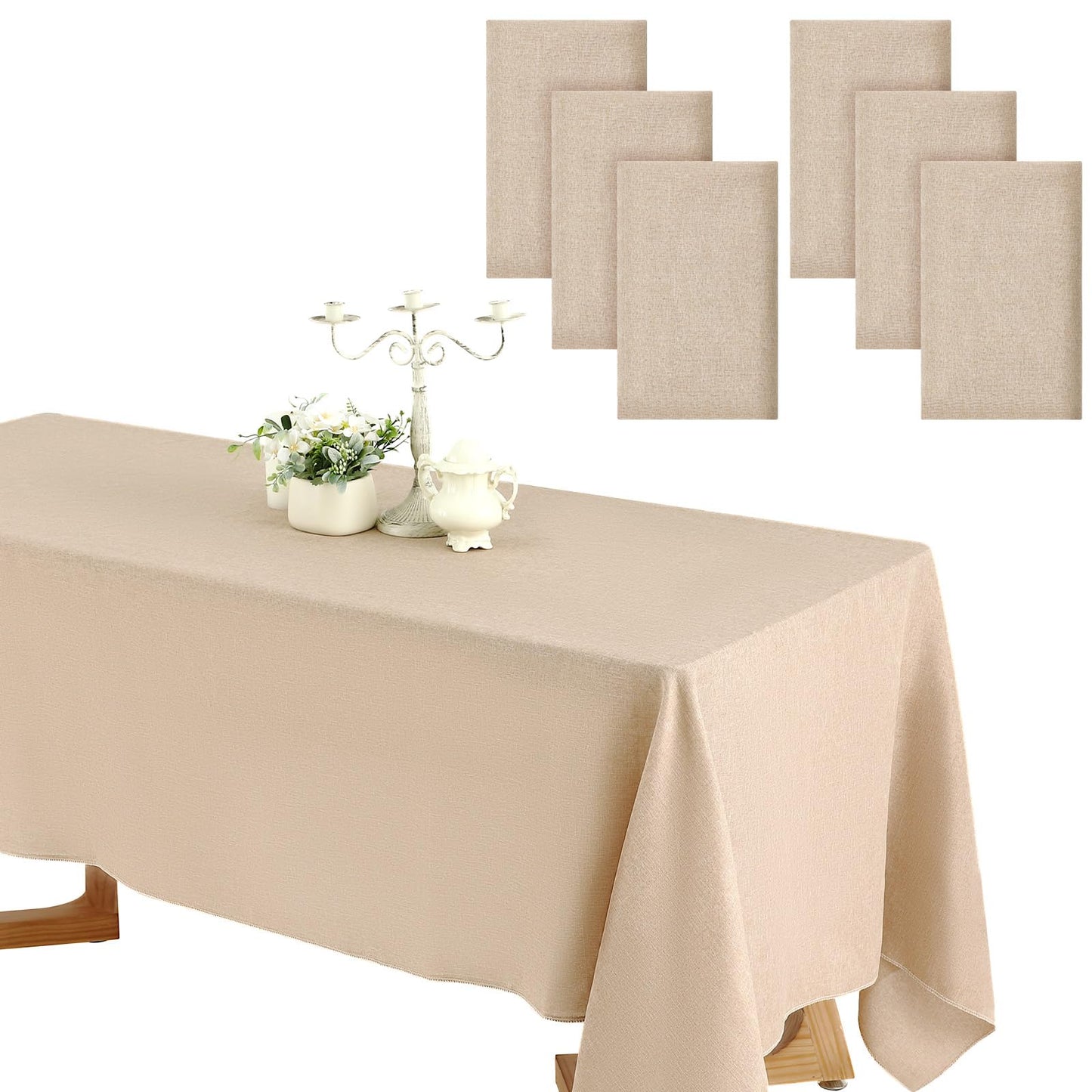 Preboun 6 Pack Wedding Rectangle Linen Tablecloth Bulk 60 x 102 Inch Polyester Faux Linen Tablecloths Washable Burlap Tablecloth for Birthday Farmhouse Dining Table Party (Natural Color,60*102 Inch)