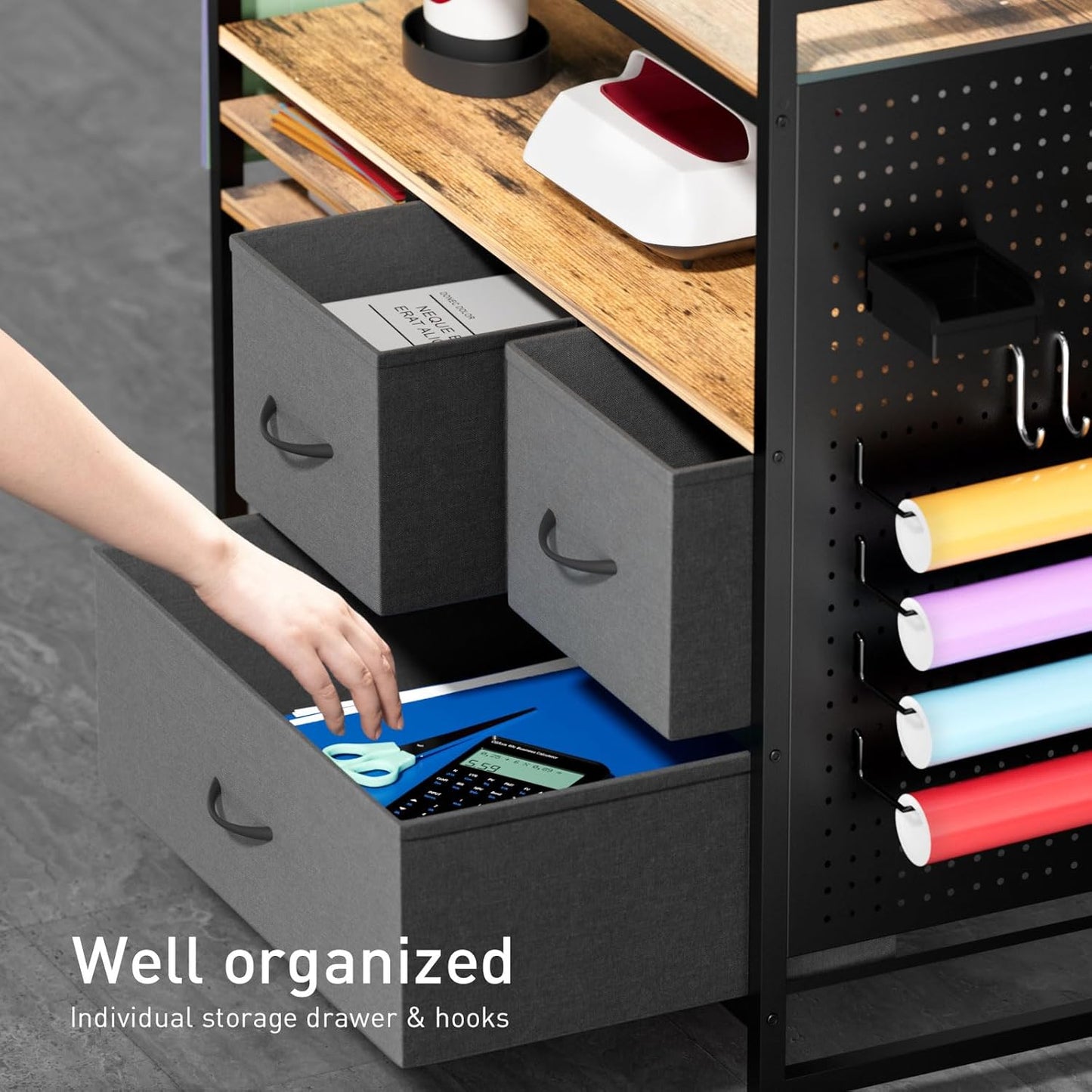 PUNLUXU Vinyl Roll Holder & Craft Organizer - Compatible with Cricut Machines | Rolling Storage Table PU-03