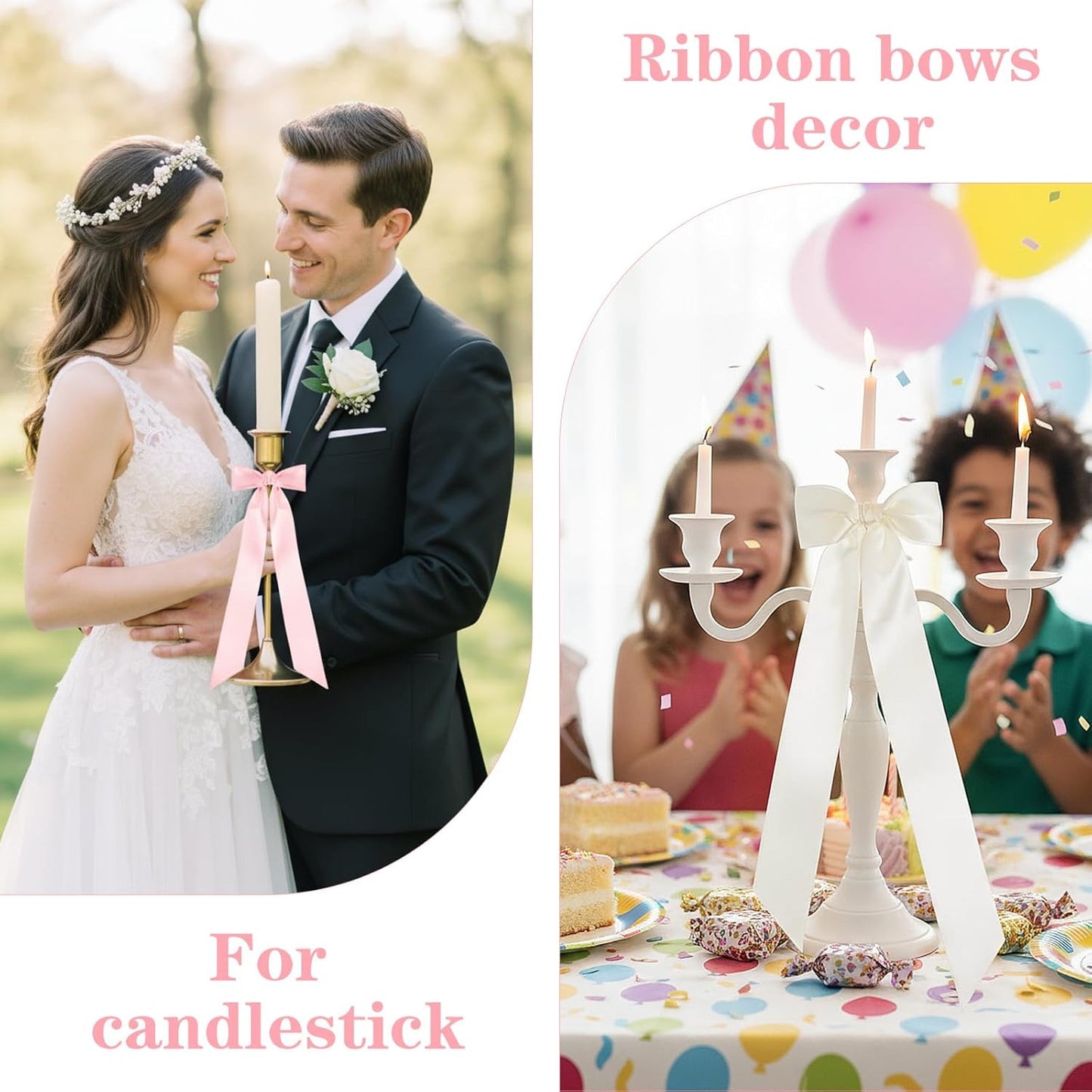 Maquita Christmas Candlestick Bows - 48 Pcs Large Self-Adhesive Decorations | 13 x 3.7 Inch, 4 Colors