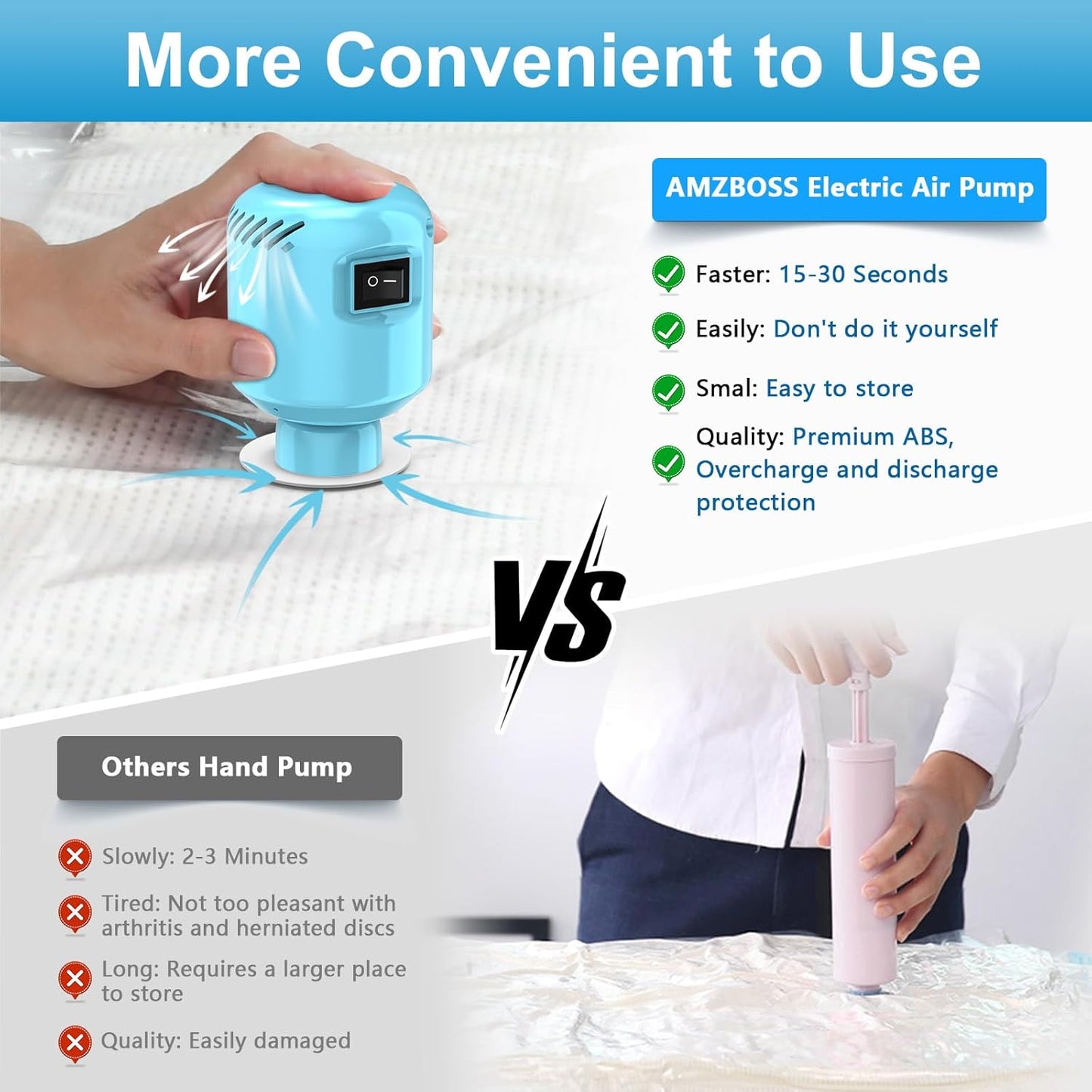 Skiennix Electric Vacuum Pump - Portable Storage Solution for Clothing & Bedding - Blue (No Bags)