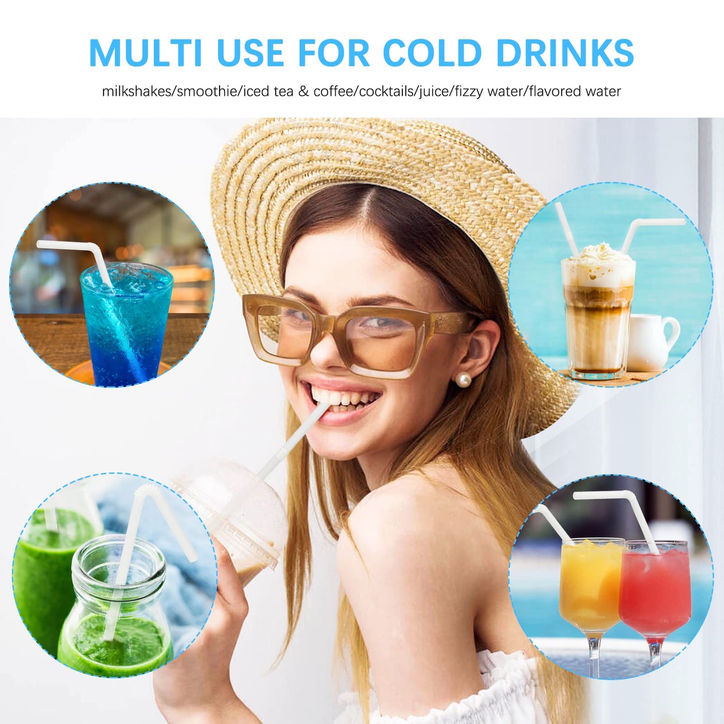 Plasticless 100P PLA Disposable Drinking Straws Corn Plant Based Biodegradable Straws, BPA Free Compostable Straw (100 Pack White Individually Wrapped Straws)