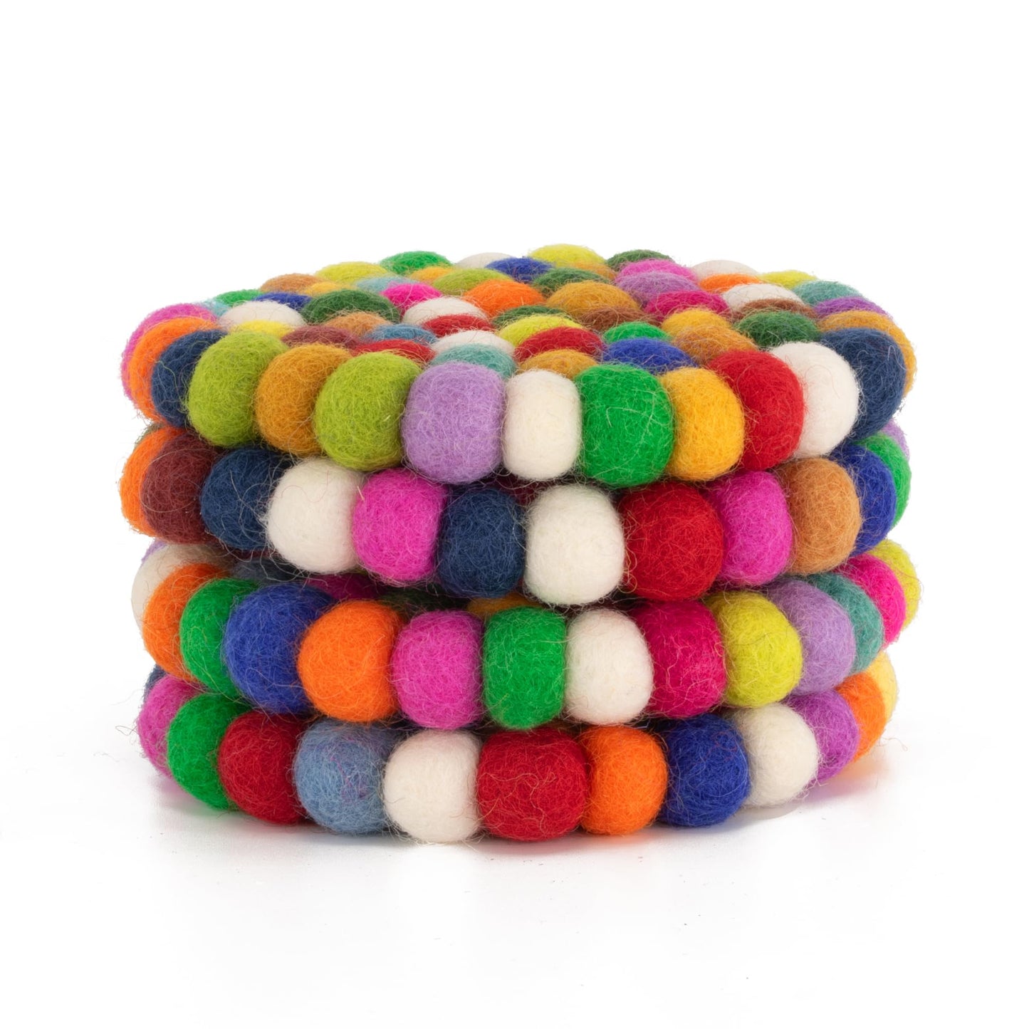 Set of 4 Round Felt Ball Coasters - 100% Merino Wool Table Coasters for Drinks and Bar - Absorbent, Heat Resistant, Thick & Durable Felt Coaster Pads - Handcrafted in Nepal, Eco-Friendly-White, B1400