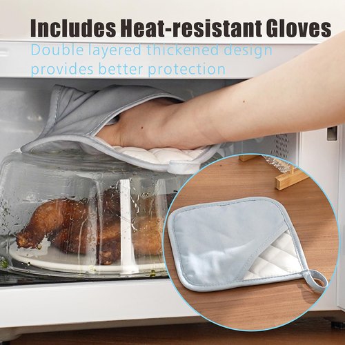 FANQIEW Glass Microwave Splatter Cover for Food Tall Microwave Cover with White Ceramic Knob 100% Food Safe 10 In Plate Splatter Guard Lid with Vent Hole BPA Free Dishwasher Safe