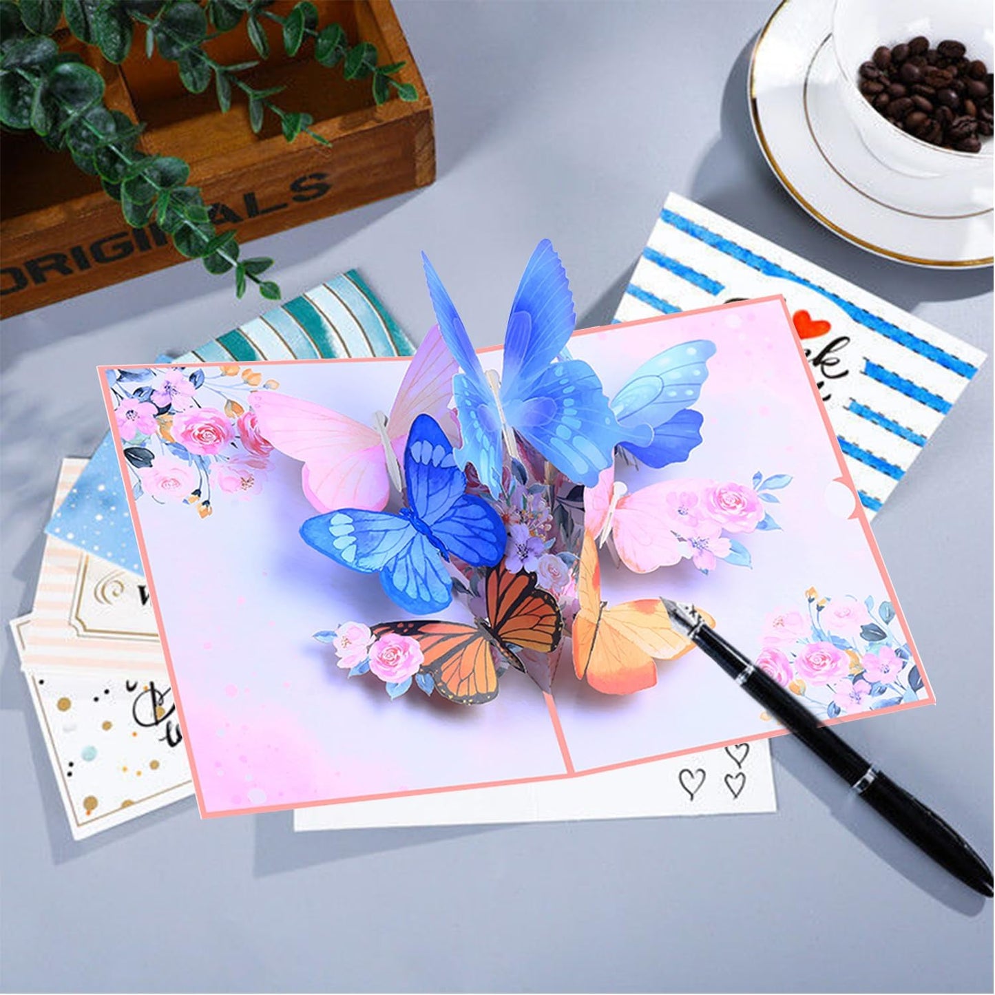 ROBBEAR 3D Pop-Up Greeting Card - Butterfly & Flower Design | Handmade for Birthdays, Anniversaries & More