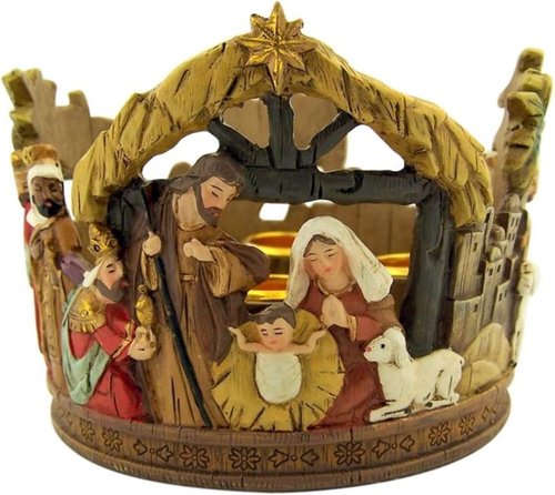 Catholic Brands Nativity Scene Candleholder - Holy Family Resin Design | 5.25 Inch Advent Decor