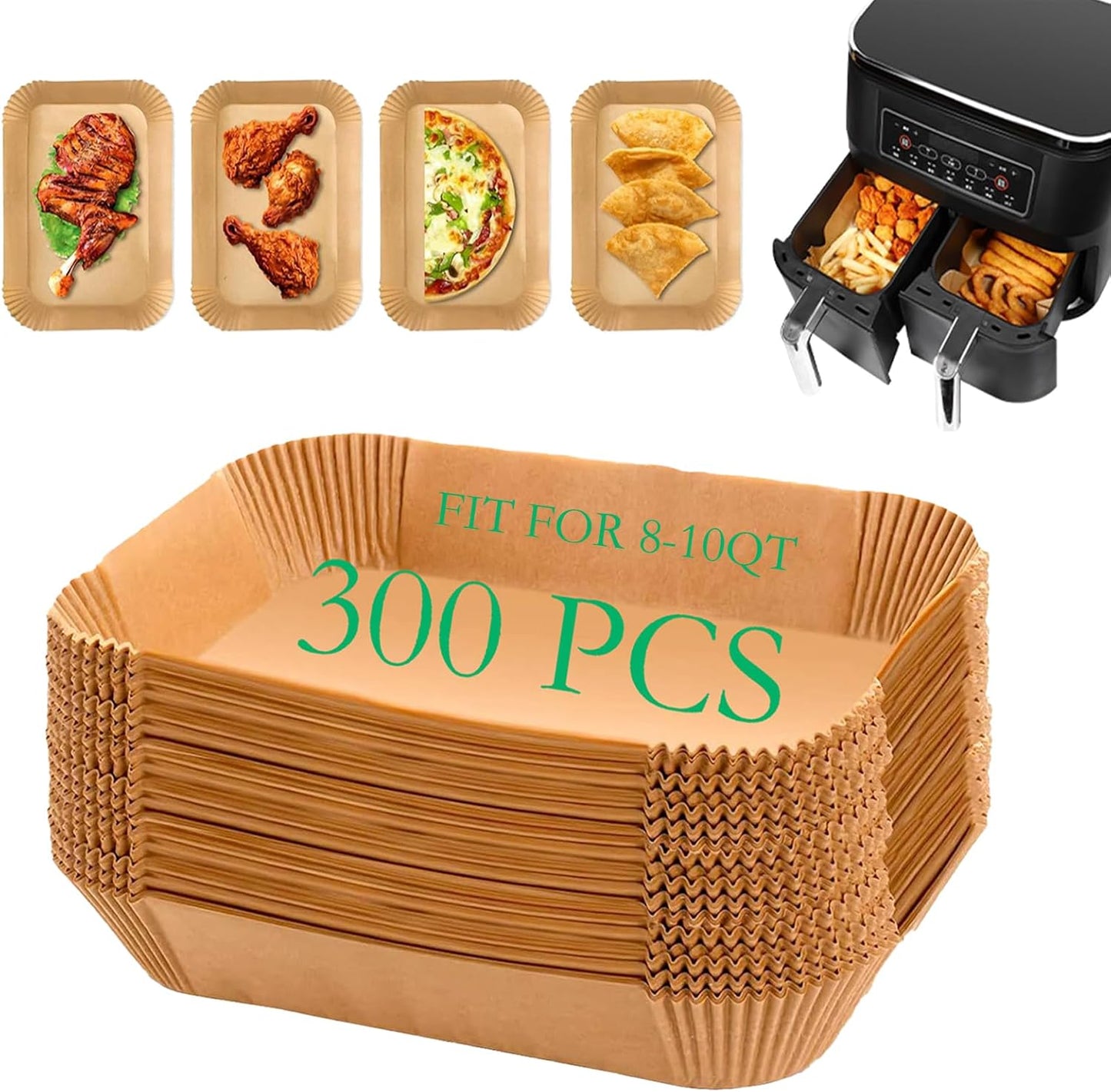 Ninja 300 PCS Air Fryer Liners - Disposable Food Grade Baking Paper for 8-10QT Dual Basket | 8.1 x 5.1 Inch