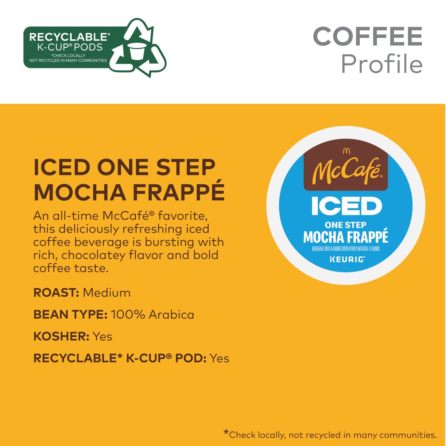 McCafe ICED One Step Mocha Frappe, Keurig Single Serve K-Cup Pods, 60 Count (6 Packs of 10)
