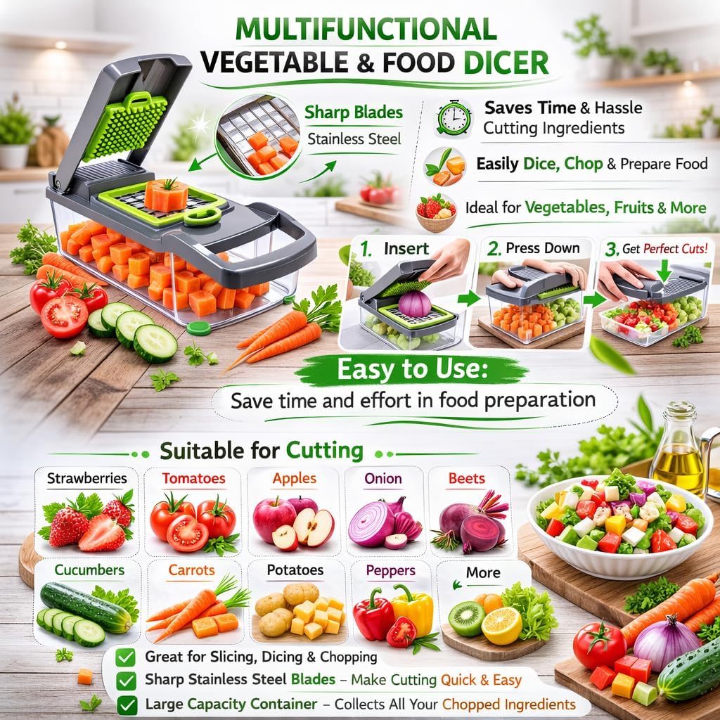 Skiennix 16-in-1 Vegetable Chopper - Versatile Mandoline Slicer with Container for Easy Food Prep