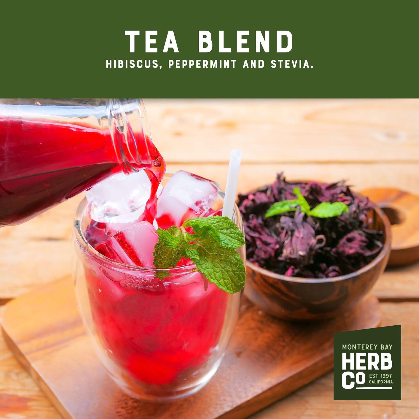 Hibiscus Mint Tea Bags, by Herb Co, Three-Ingredient Blend of Hibiscus, Peppermint & Stevia, Caffeine Free, Unbleached Filter Paper, Kosher, Approximately 200, 1 lb