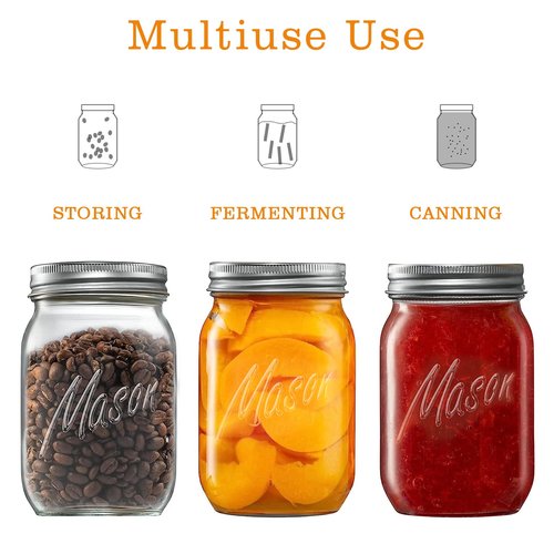 ELAORY Classic 16 Oz Mason Jars, 6 Pack Canning Jars, Regular Mouth, Airtight & Leak Proof, Dishwasher Safe, Microwave & Freezer Safe, 3.2 x 4.5 x 5.5 inches