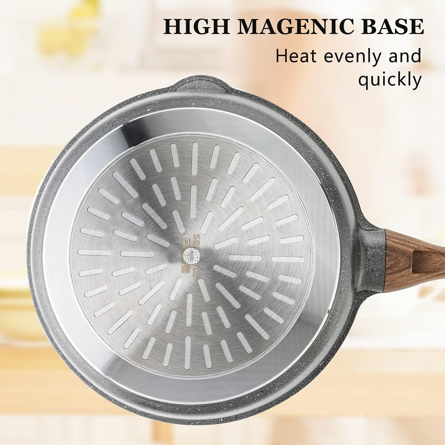 SENSARTE Nonstick Skillet - Deep Frying Pan with Lid & Stay-Cool Handle | 10-Inch Stone Cookware, Induction Compatible