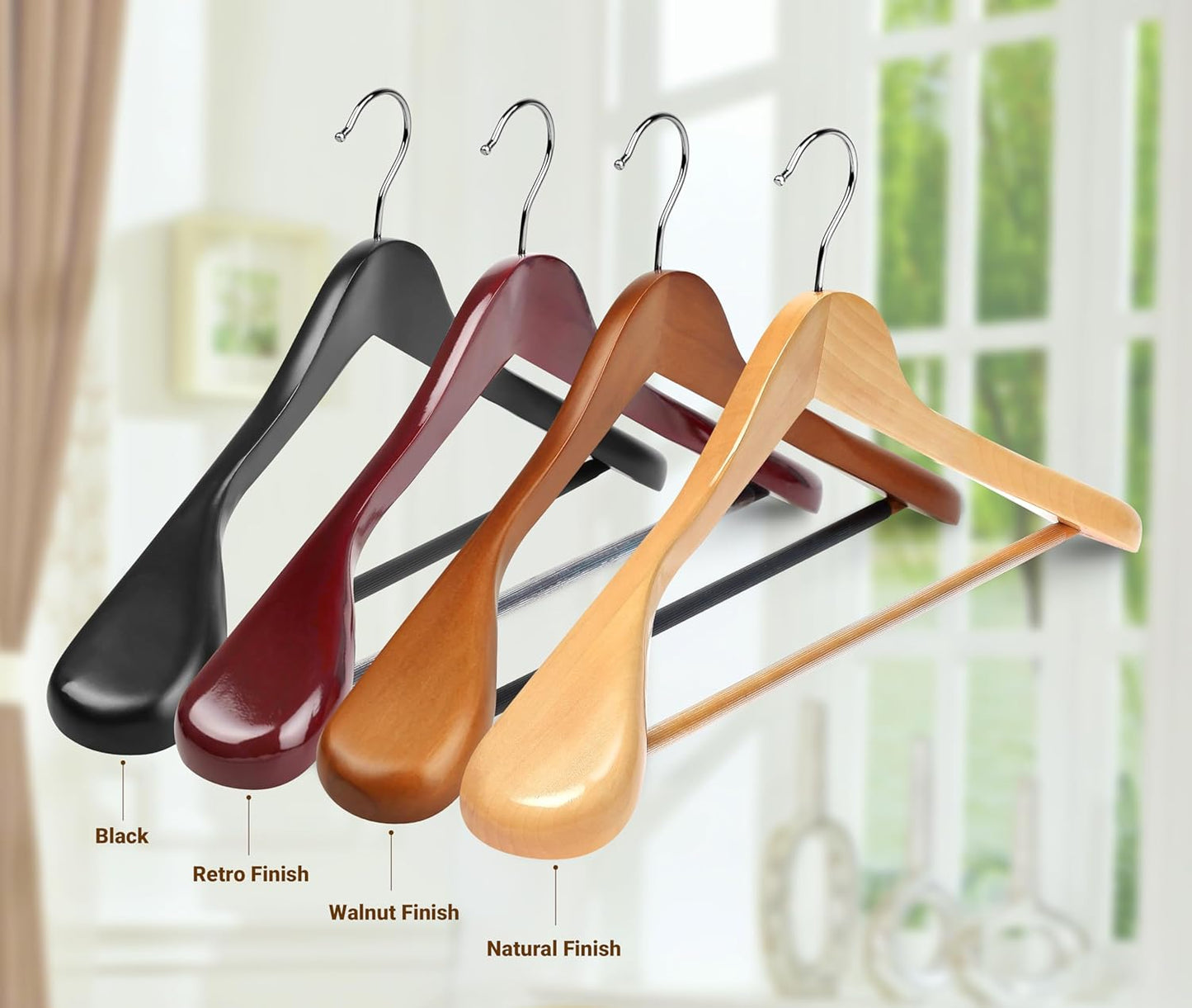 MEQUTION Wooden Coat Hangers - Extra Wide Shoulder Design for Heavy Coats & Suits | 8-Pack in Walnut Finish