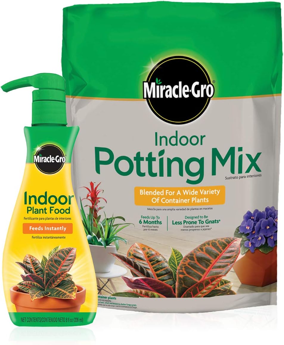 Miracle-Gro Indoor Potting Mix & Plant Food Bundle - 6 Qt Potting Mix + 8 Oz Fertilizer for Thriving Houseplants