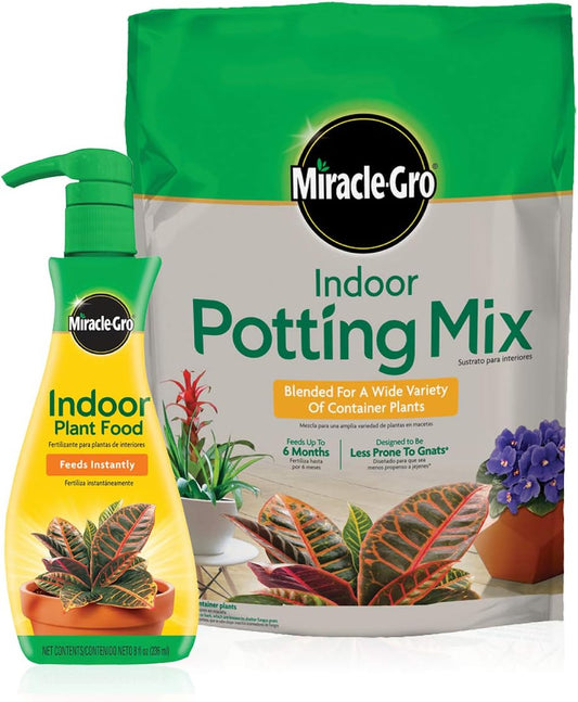 Miracle-Gro Indoor Potting Mix & Plant Food Bundle - 6 Qt Potting Mix + 8 Oz Fertilizer for Thriving Houseplants