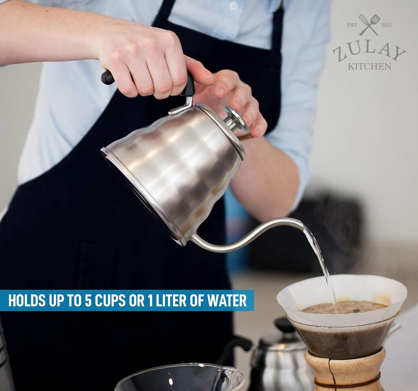 Zulay Premium Pour Over Coffee Kettle - 34 fl oz | 1 Liter Stainless Steel Gooseneck with Thermometer for Perfect Brewing