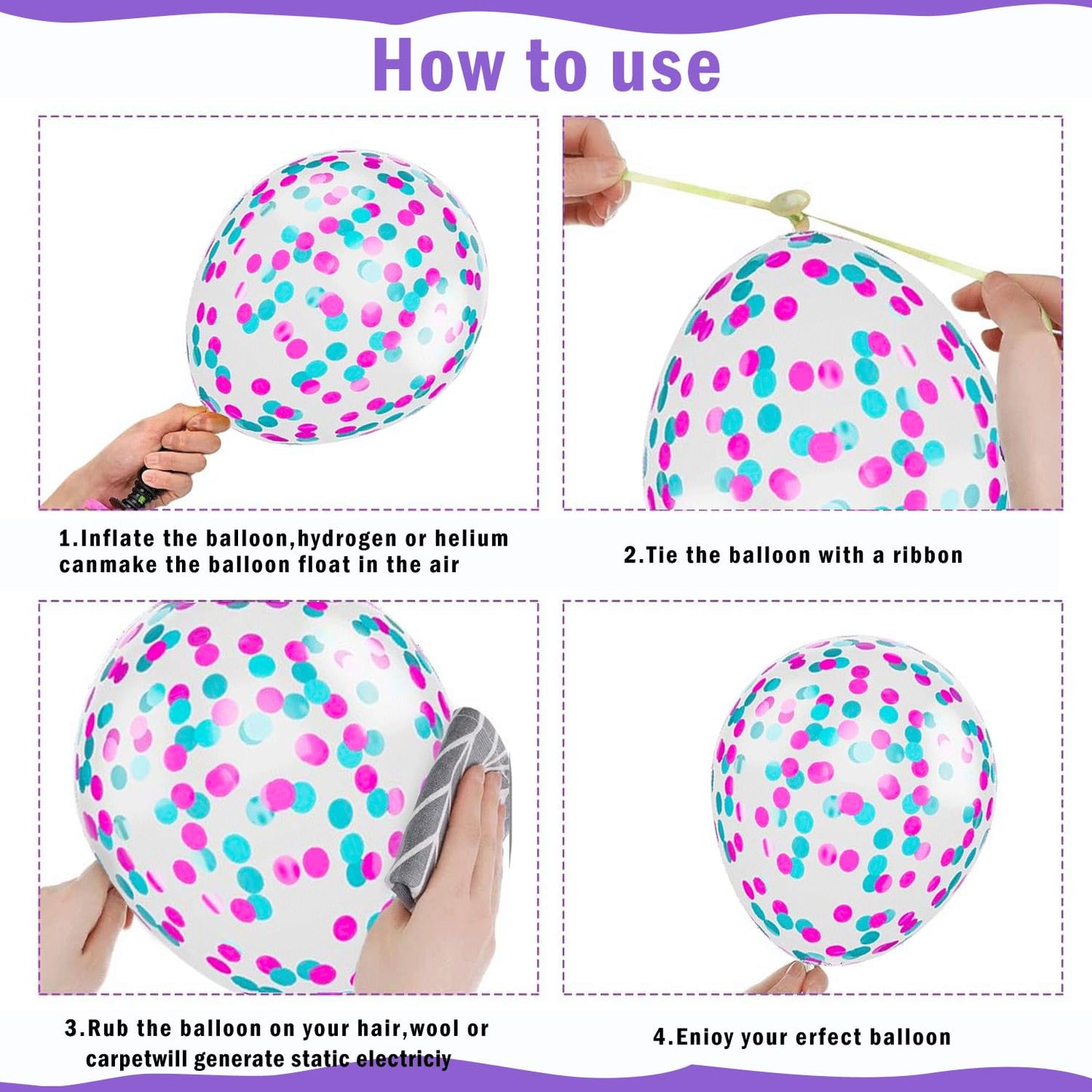 Pink Blue Purple Balloons - 50 Pcs 12 Inch Hot Pink Metallic Purple Teal Yellow Confetti Balloons for Magic Theme Birthday Baby Shower Engagement Party Decoration
