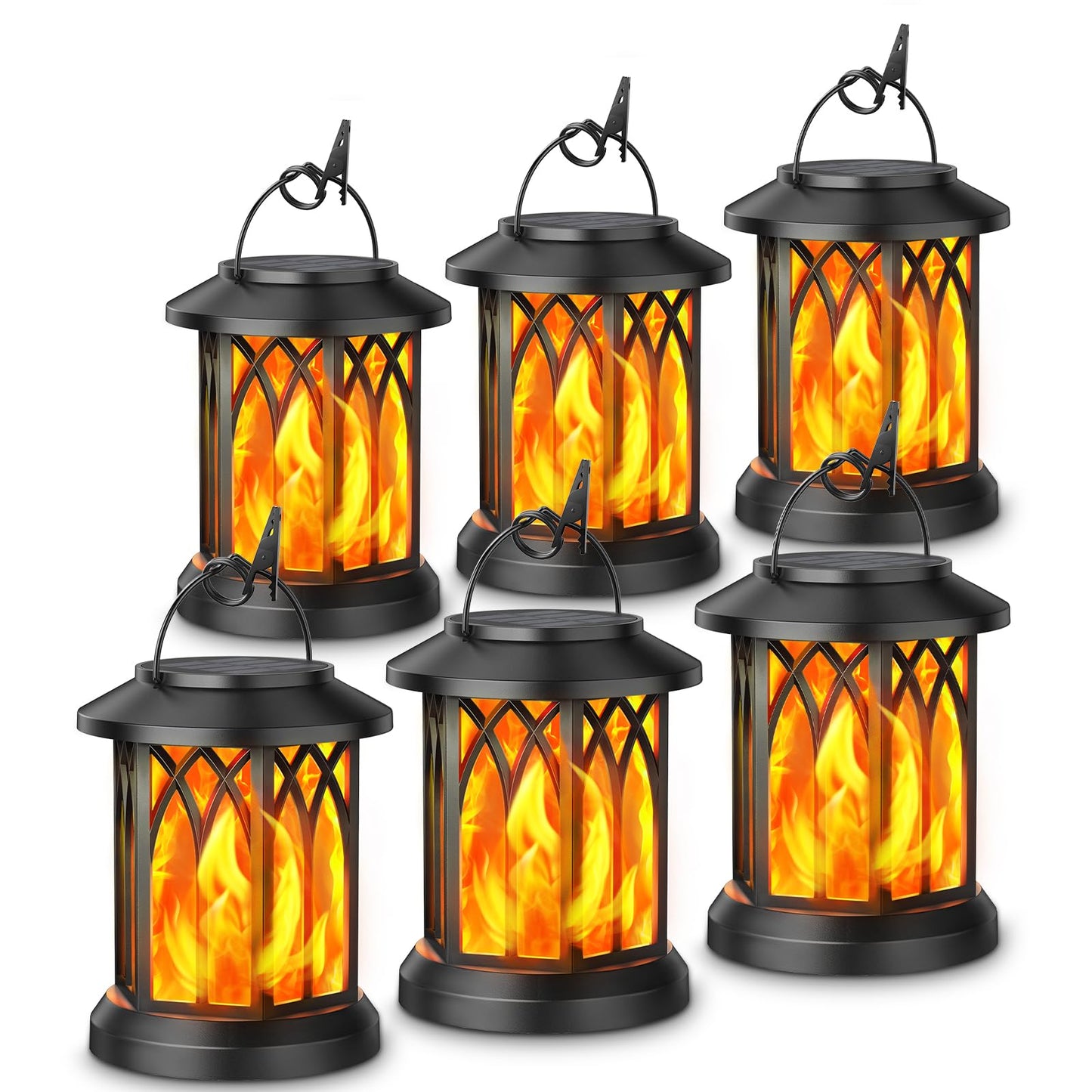 KOOPER 6 Pack Solar Lantern Outdoor Lights, Upgraded Flickering Flame Solar Lanterns Outdoor Waterproof, Auto ON/Off Lanterns Decorative Outdoor, Hanging Lantern for Yard Patio LawnTable Garden Decor