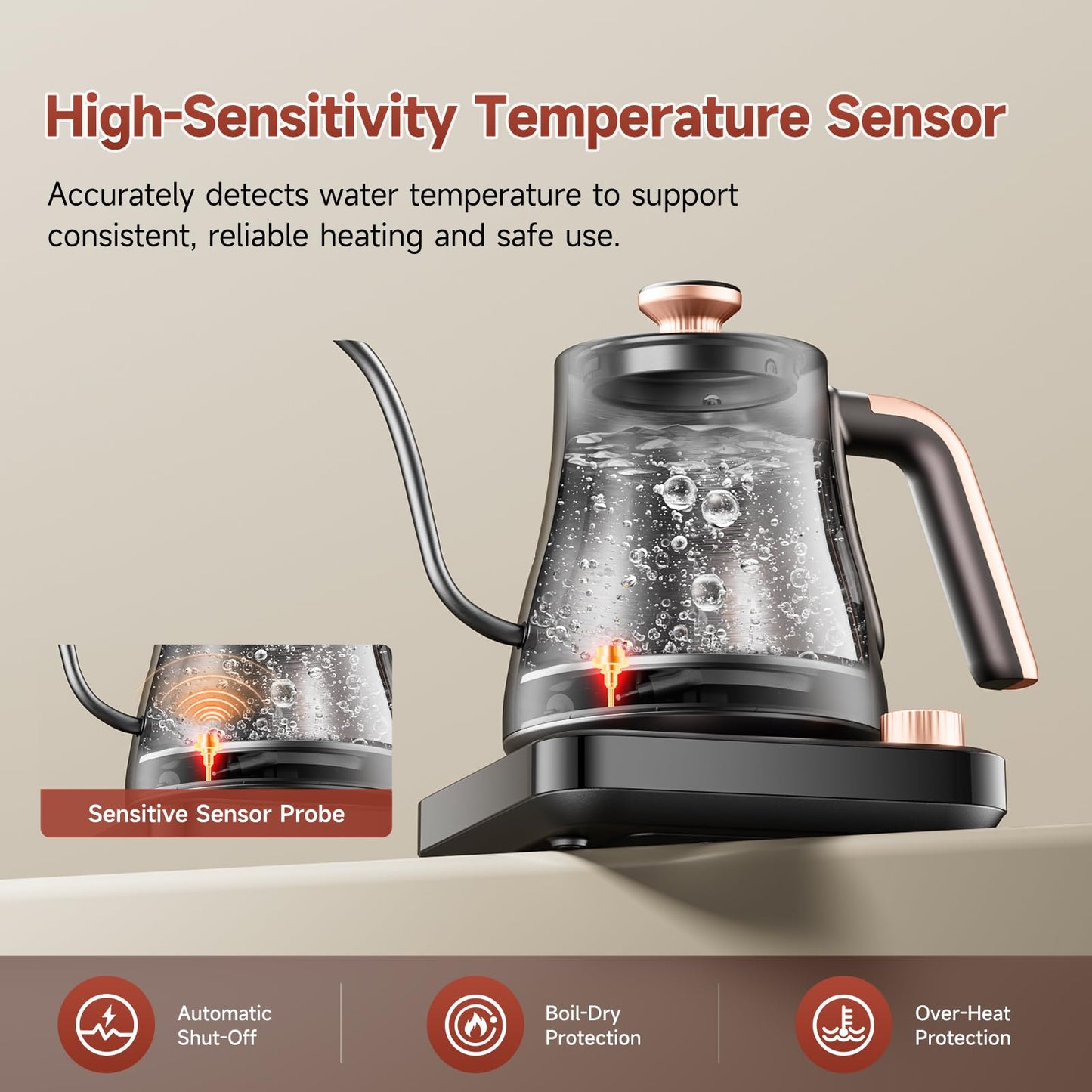 OLEGA Gooseneck Electric Kettle: 1000W Electric Kettles with Temperature Control 0.8L Stainless Steel Electric Tea Kettle Gooseneck Kettle for Coffee Tea Keep Warm (Black)