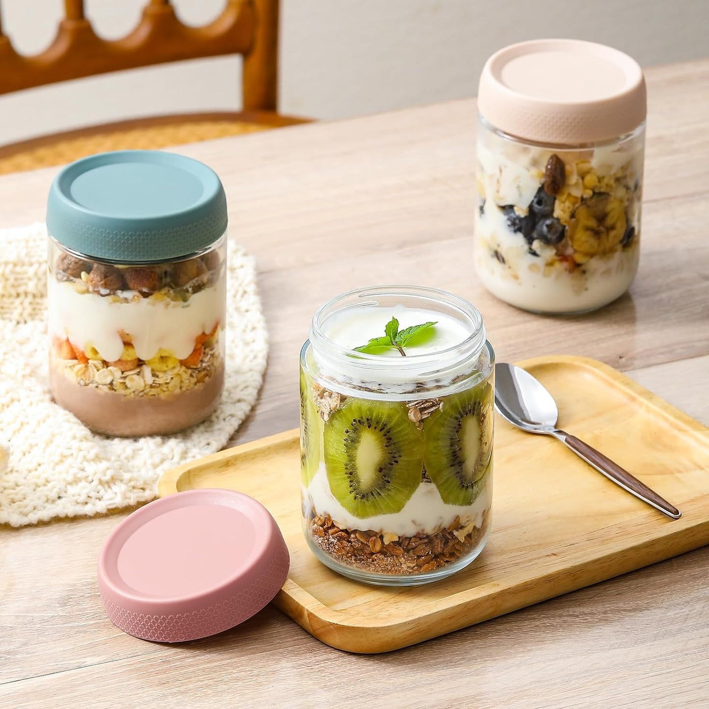NETANY 16 oz Glass Overnight Oats Containers - 6-Pack with Airtight Lids | Perfect for Snacks & Meal Prep