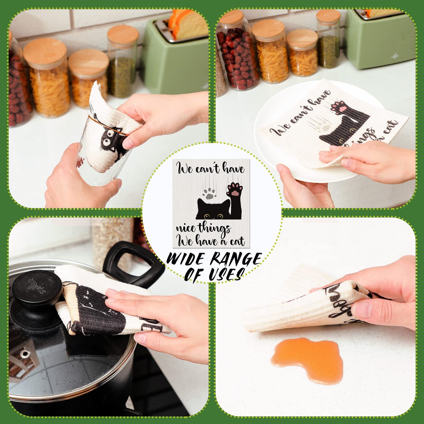 Funtery 8 Pcs Black Cat Swedish Kitchen Dishcloths Reusable Swedish Absorbent Sponge Cloths Washable Kitchen Dish Towel Quick Drying Decorative for Animal Lover Gifts for Women Hand Towel